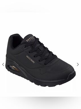 Skechers women’s UNO - Stand on Air Black Lace-Up Air-Cushion Sneaker